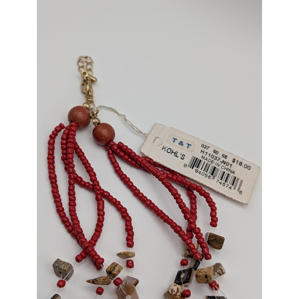 Sonoma Red Beaded Multi Strand Necklace Mother of Pearl Shell Pendant Boho - Picture 6 of 12